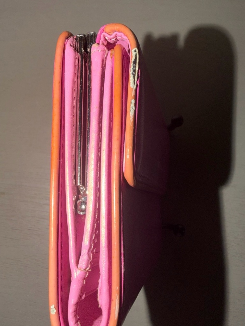 PROJECT COACH Pink Leather Clutch Wallet with Tan Trim - Picture 5 of 7